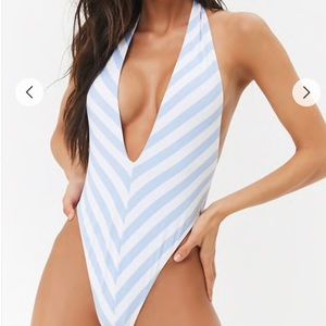 STRIPED PLUNGE ONE-PIECE SWIMSUIT NWT & NEVER WORN